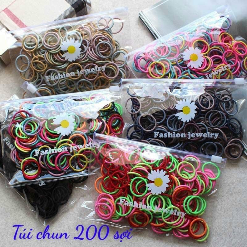 Gói 200 dây chun buộc tóc túi zip