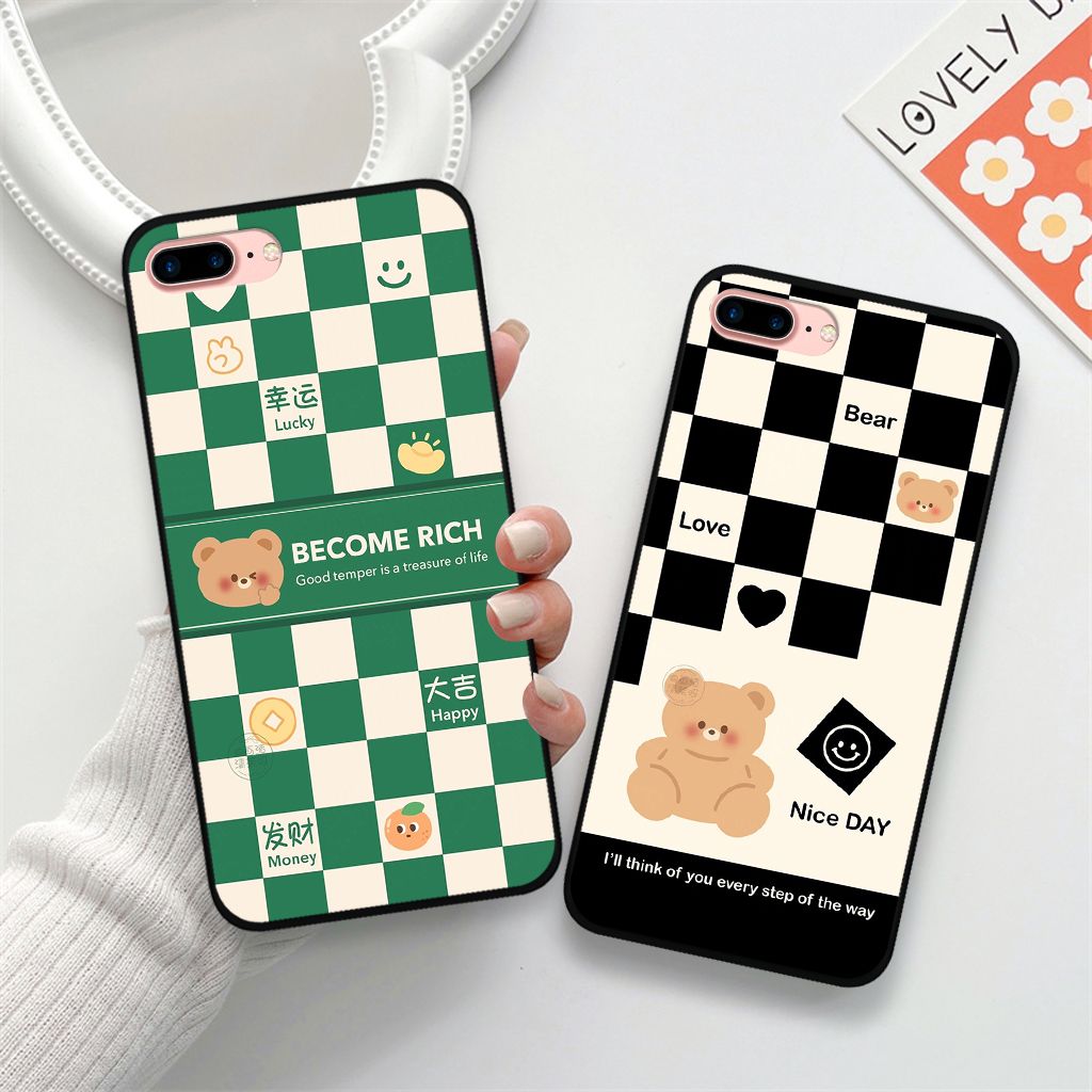 Ốp lưng iphone 7 plus/ 8 plus hình caro gấu, vịt thời trang, dễ thương