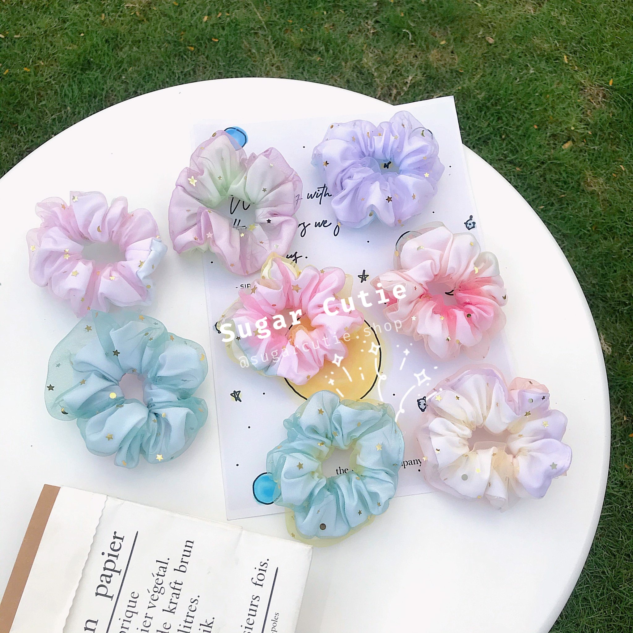 Scrunchies cột tóc Galaxy 2 lớp ombre buộc tóc