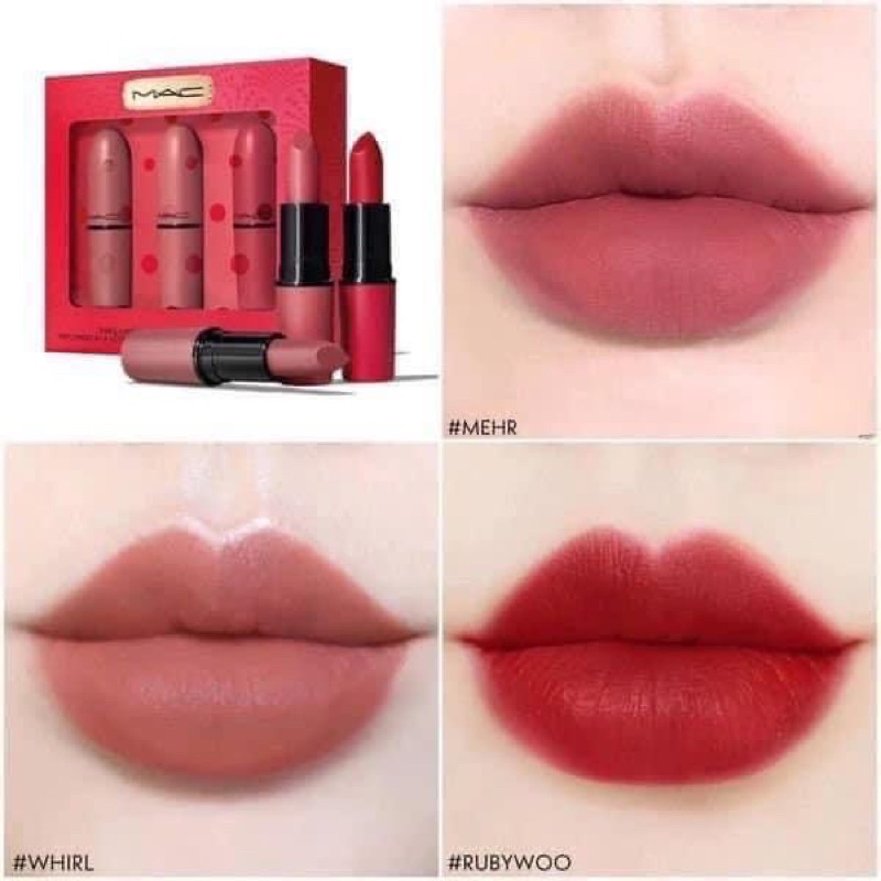 Set 3 son MAC fullsize 3g: Mehr, Whirl, Ruby Woo