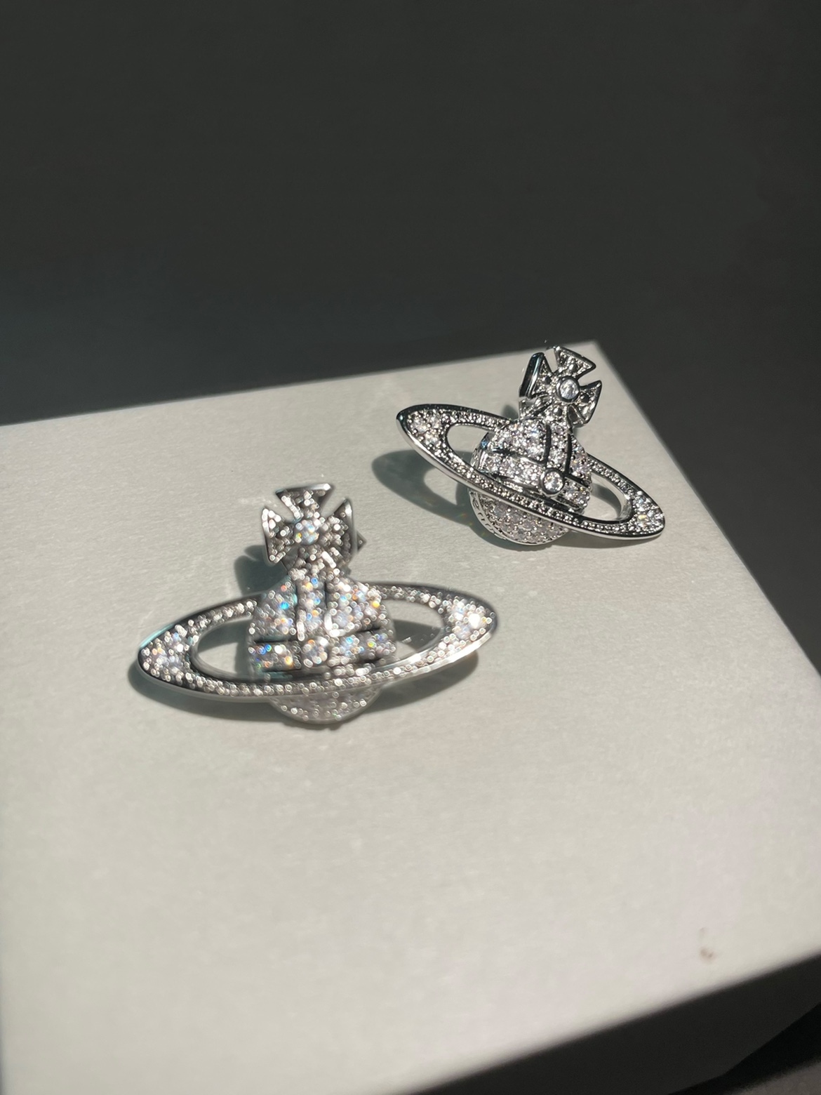 Original Vivienne Westwood NGBB s925 silver needle Saturn full diamond stud earrings women's earrings Internet celebrity temperament niche design earrings women