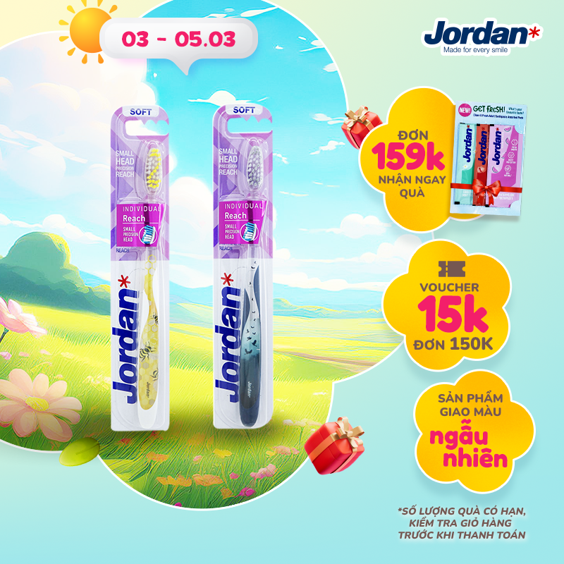 Jordan Combo 2 Bàn chải đánh răng Jordan Individual Reach, Lông mềm chữ S