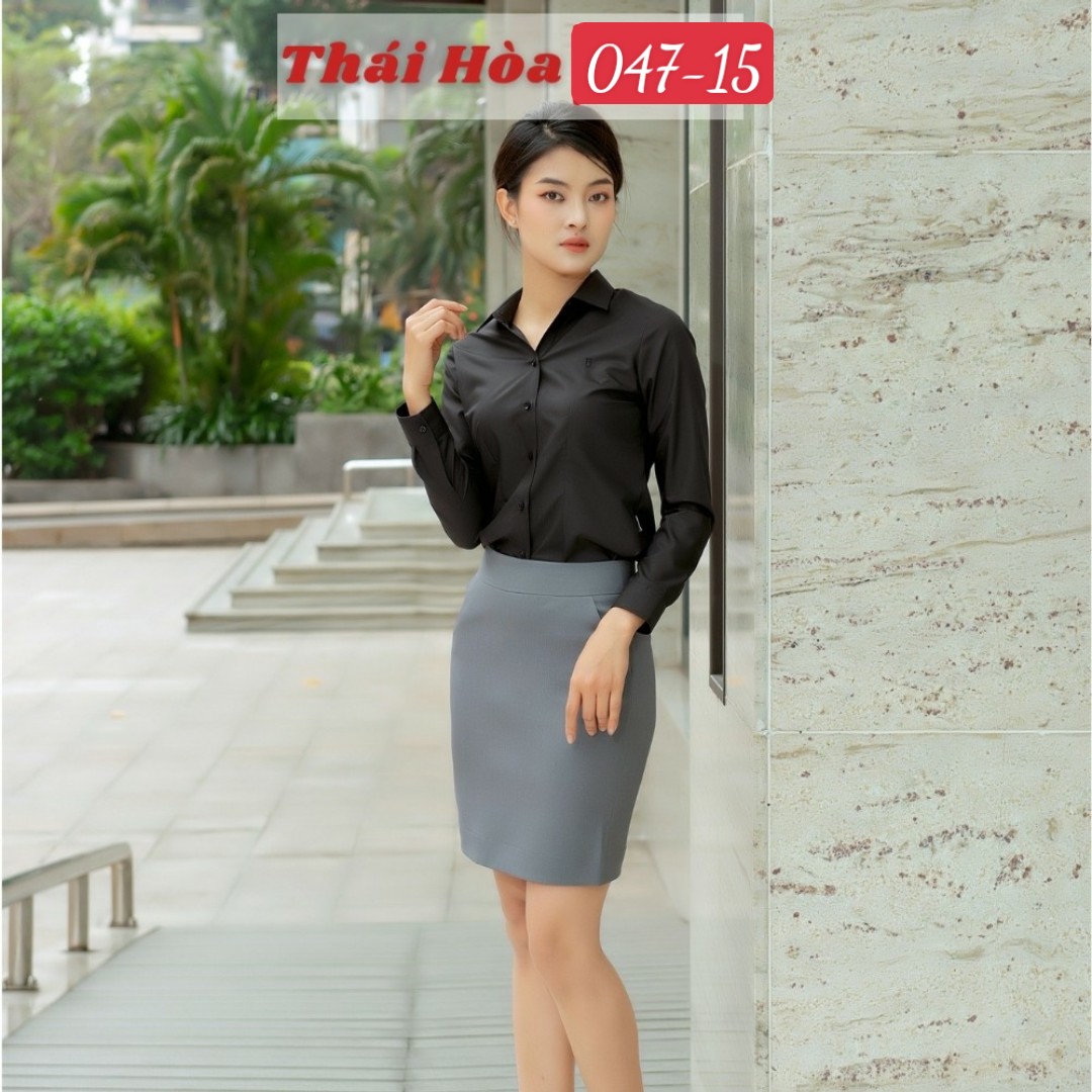 Áo Thái Hòa vải mềm mịn mát màu đen 047-15-01 8919-15