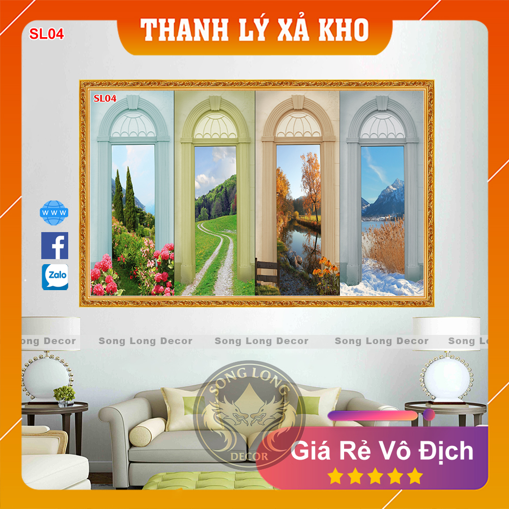 Tranh dán tường Tứ quý - SL04 -Tranh 3d bồn mùa - Song Long Decor