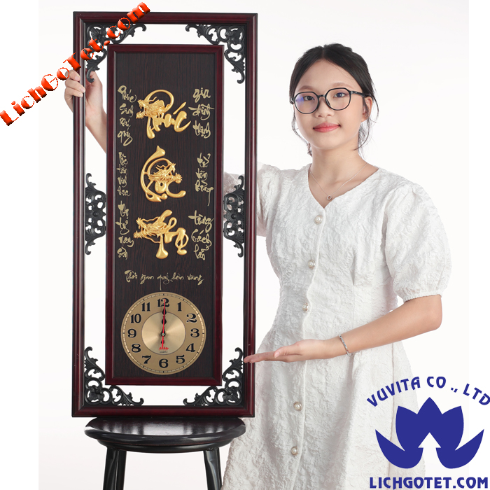 [HCM]TRANH ĐỒNG HỒ PHÚC LỘC THỌ GỖ