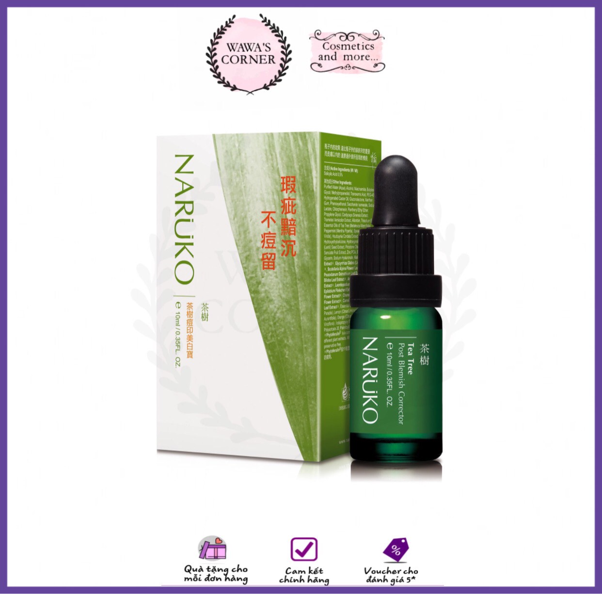 (CHÍNH HÃNG) NARUKO ĐÀI LOAN - TINH CHẤT TRÀM TRÀ GIẢM THÂM MỤN NARUKO Tea tree Post Blemish Corrector 10ml