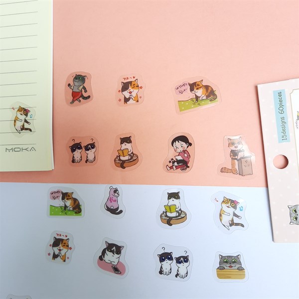 [HCM]Bộ 60 Sticker Hình Dán Mini Bốn Con Mèo - 2