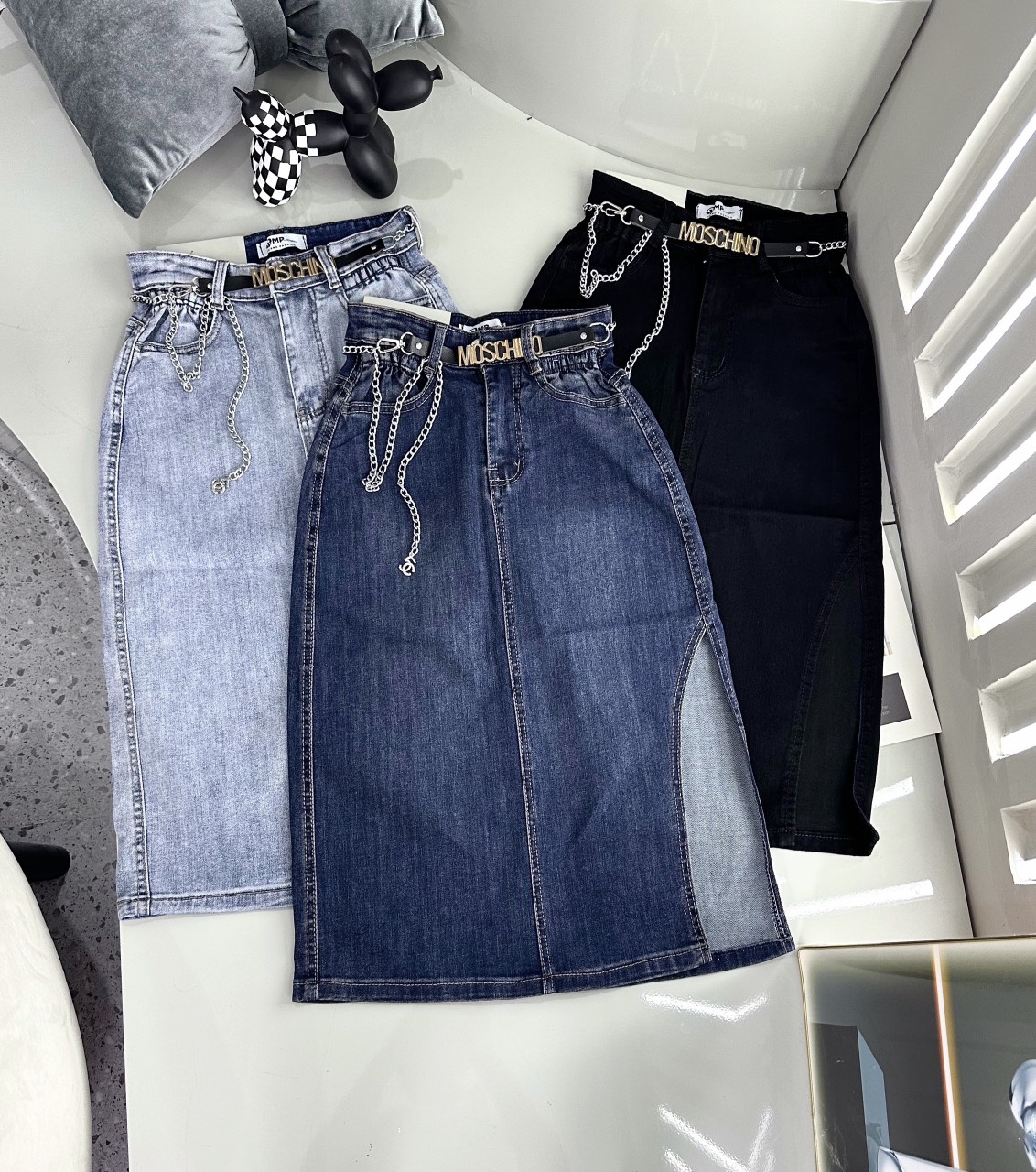 Chân váy jean xẻ tà quảng châu cao cấp