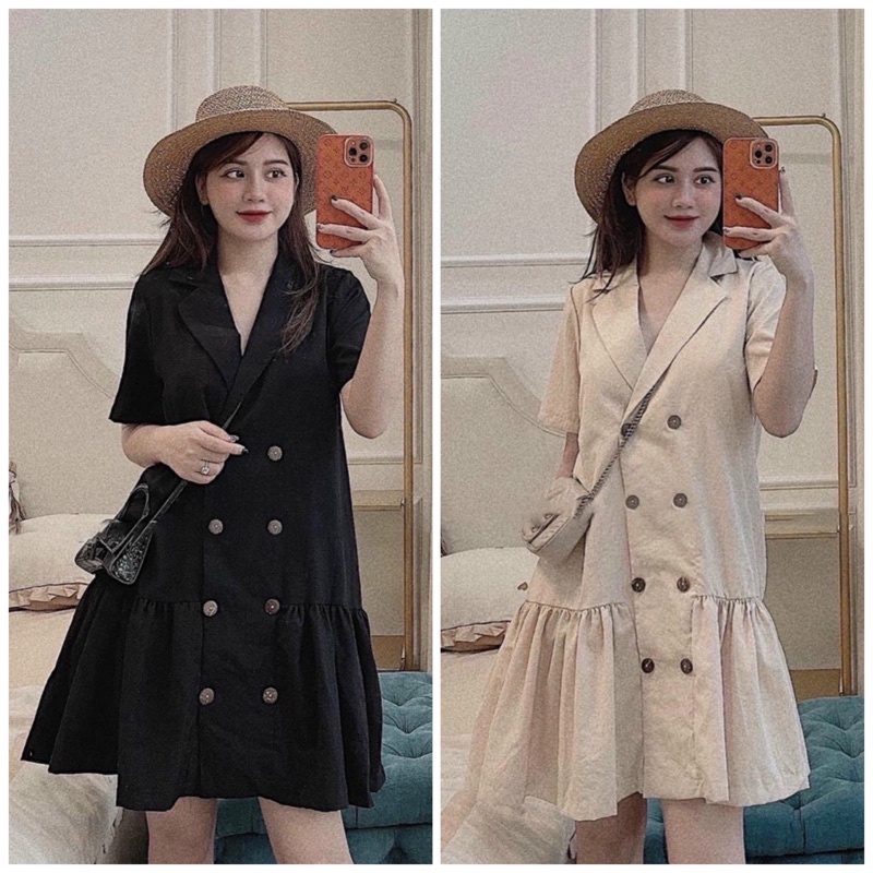 Đầm cổ vest đuôi cá 2 màu