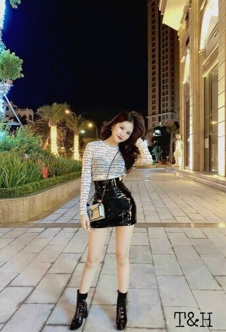Chân váy da bóng cạp cao nhiều màu