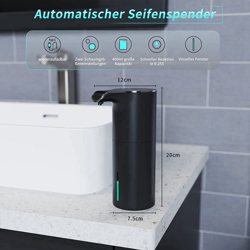 Automatic Soap Dispenser Black, Foam Soap Dispenser Rechargeable Non-Contact Automatic Soap Dispenser for Bathroom