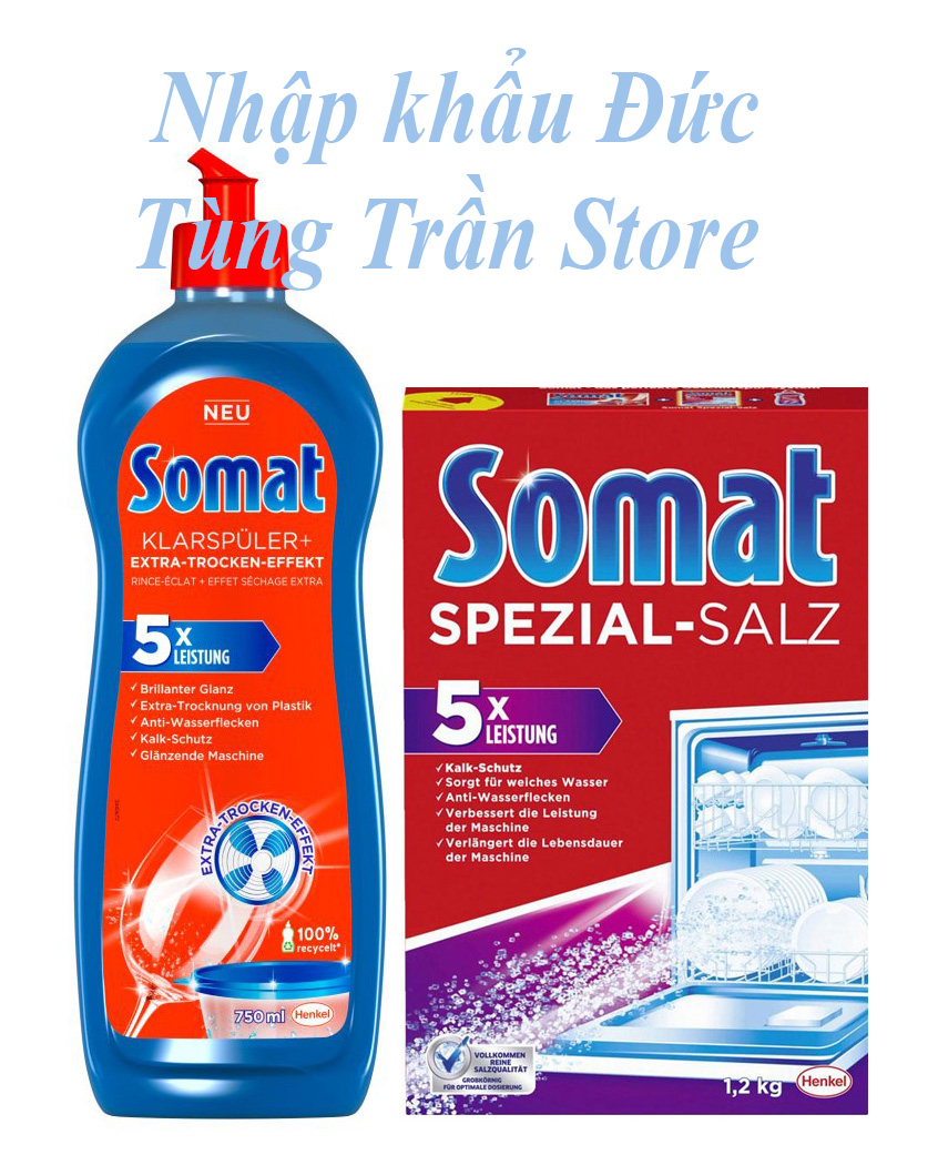 HCMCombo Muối rửa Ly Bát Somat 1.2kg+ Nước làm bóng Ly Bát Somat 750 ml -