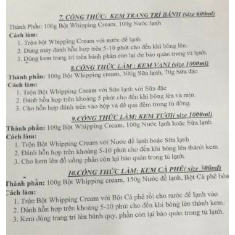 Bột Whiping Cream Malaysia [Túi 500g]
