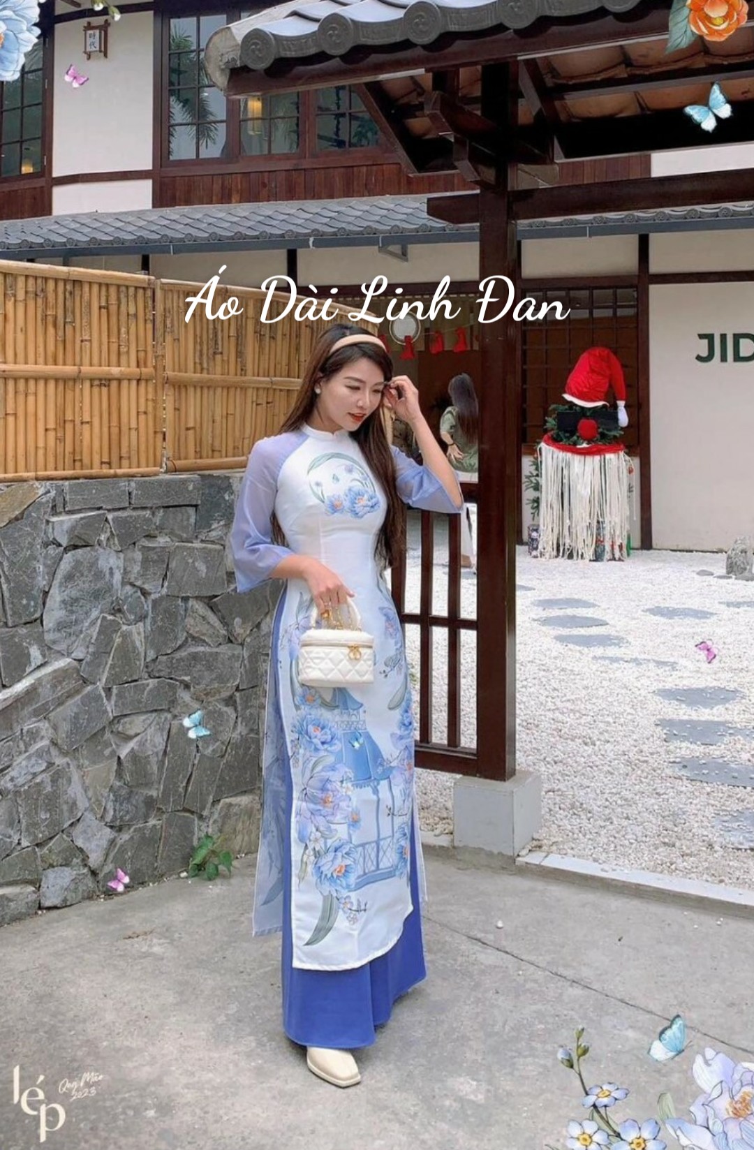 Áo dài vải gấm hình phối tay tơ - Áo Dài Linh Đan