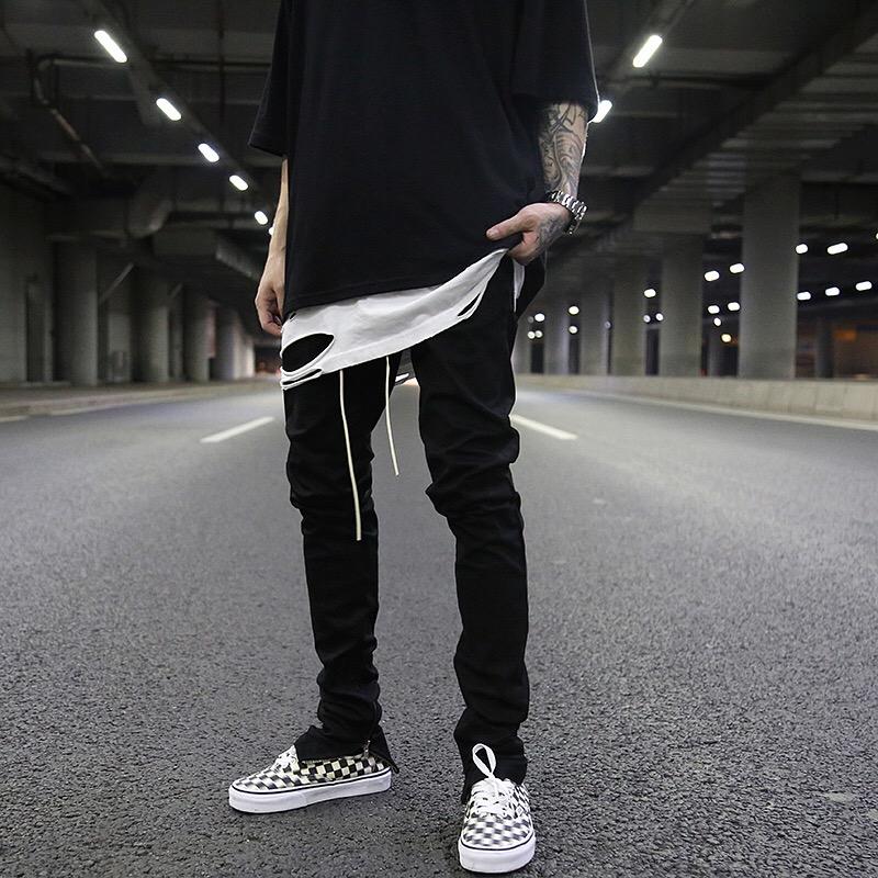 Quần Jean Nam đen trơn Skinny Zipper ( có zip ở ống quần )