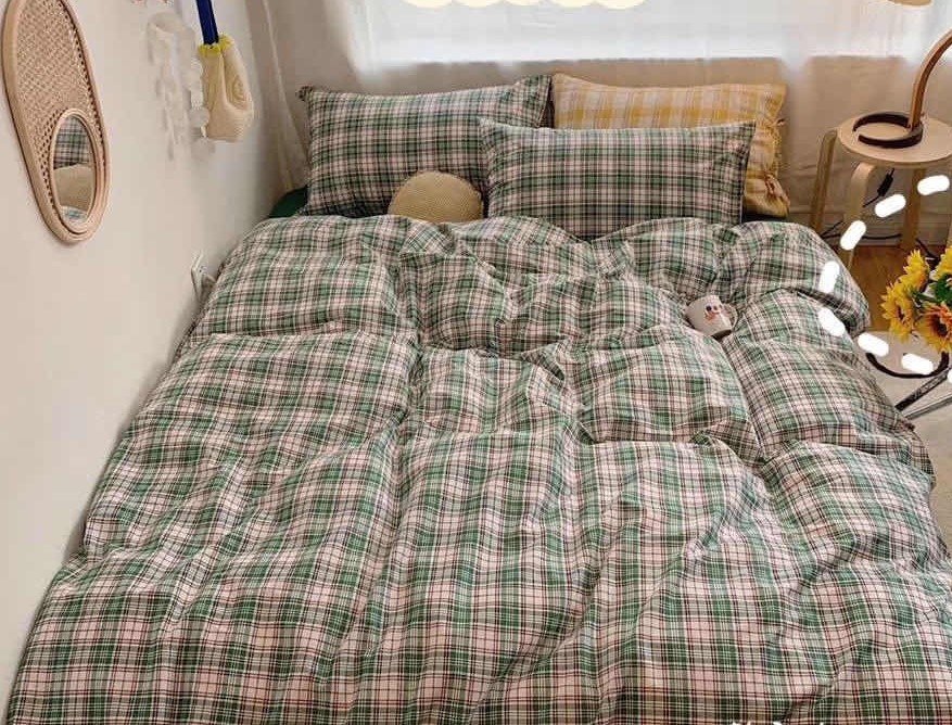 Bộ Chăn Ga Gối Poly Nhập 4 món[1m6x2m và 1m8x2m], mẫu tim nâu