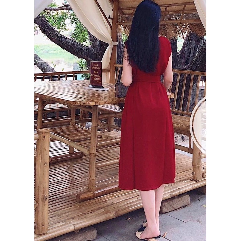 ĐẦM ĐỎ SUÔNG DÀI KÈM BELT (có ảnh thật) MS151