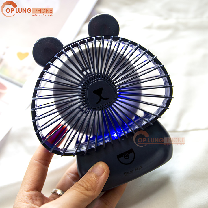 Quạt Mini Cầm Tay Hình Gấu Kèm LED