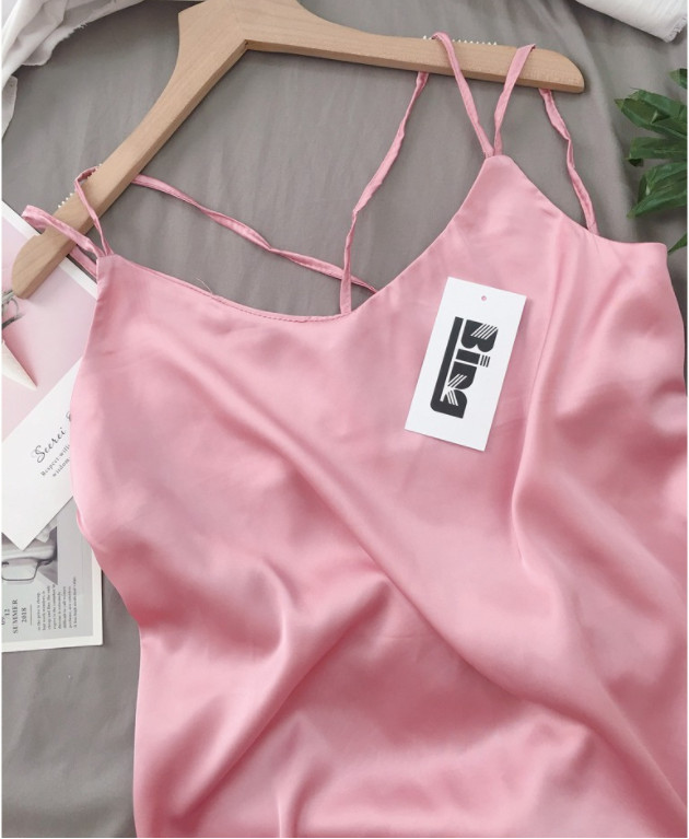 Áo hai dây nữ cổ tim vải lụa satin cao cấp