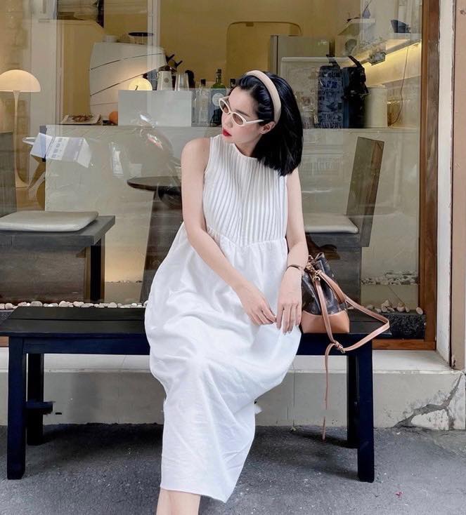 [Ảnh thật] Đầm suông cổ tròn xếp li xinh xắn chất linen lụa mềm đẹp