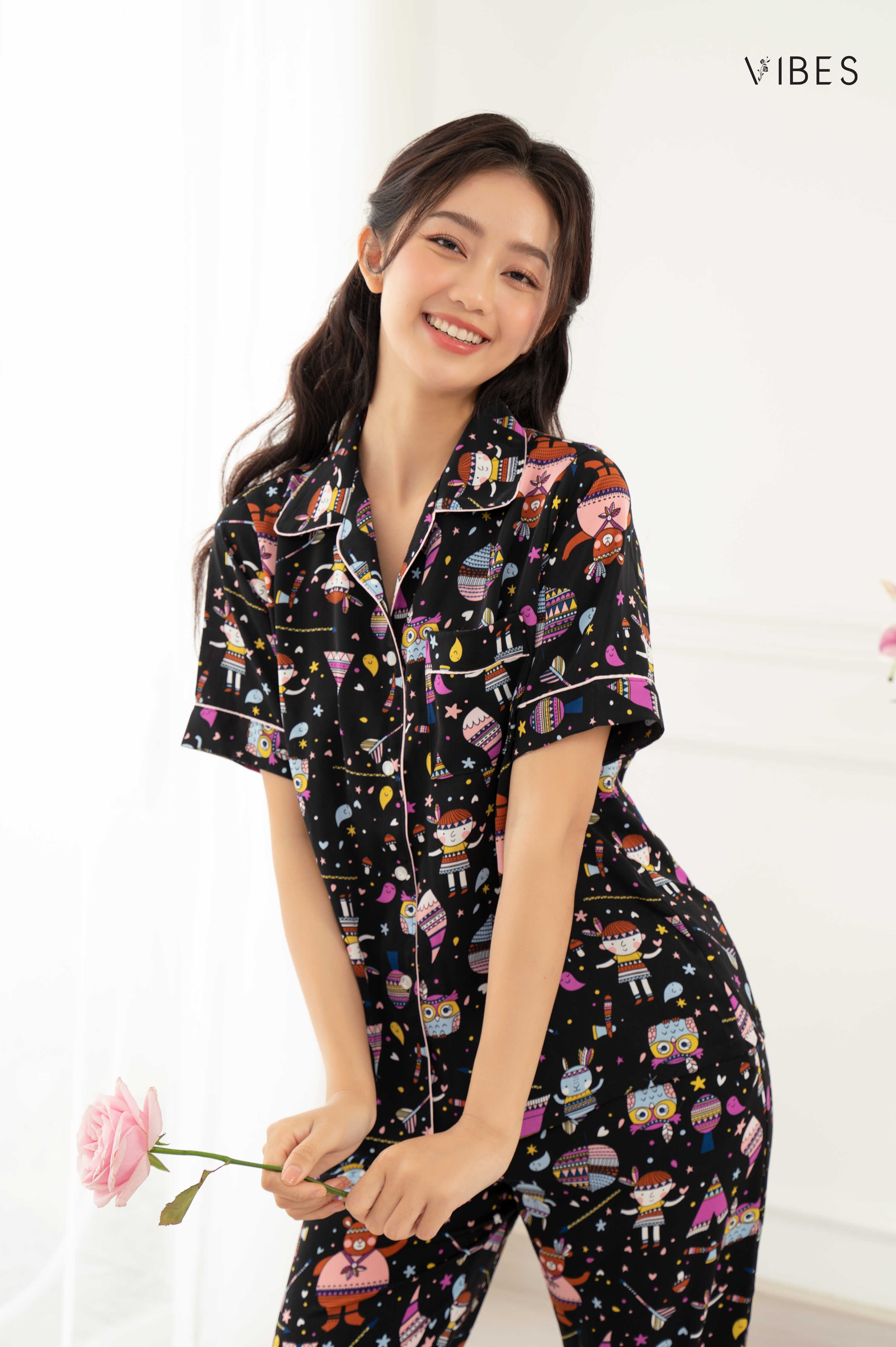 VIBES Bộ Pijama Lửng Mặc Nhà Owl Ink Capri Py Set