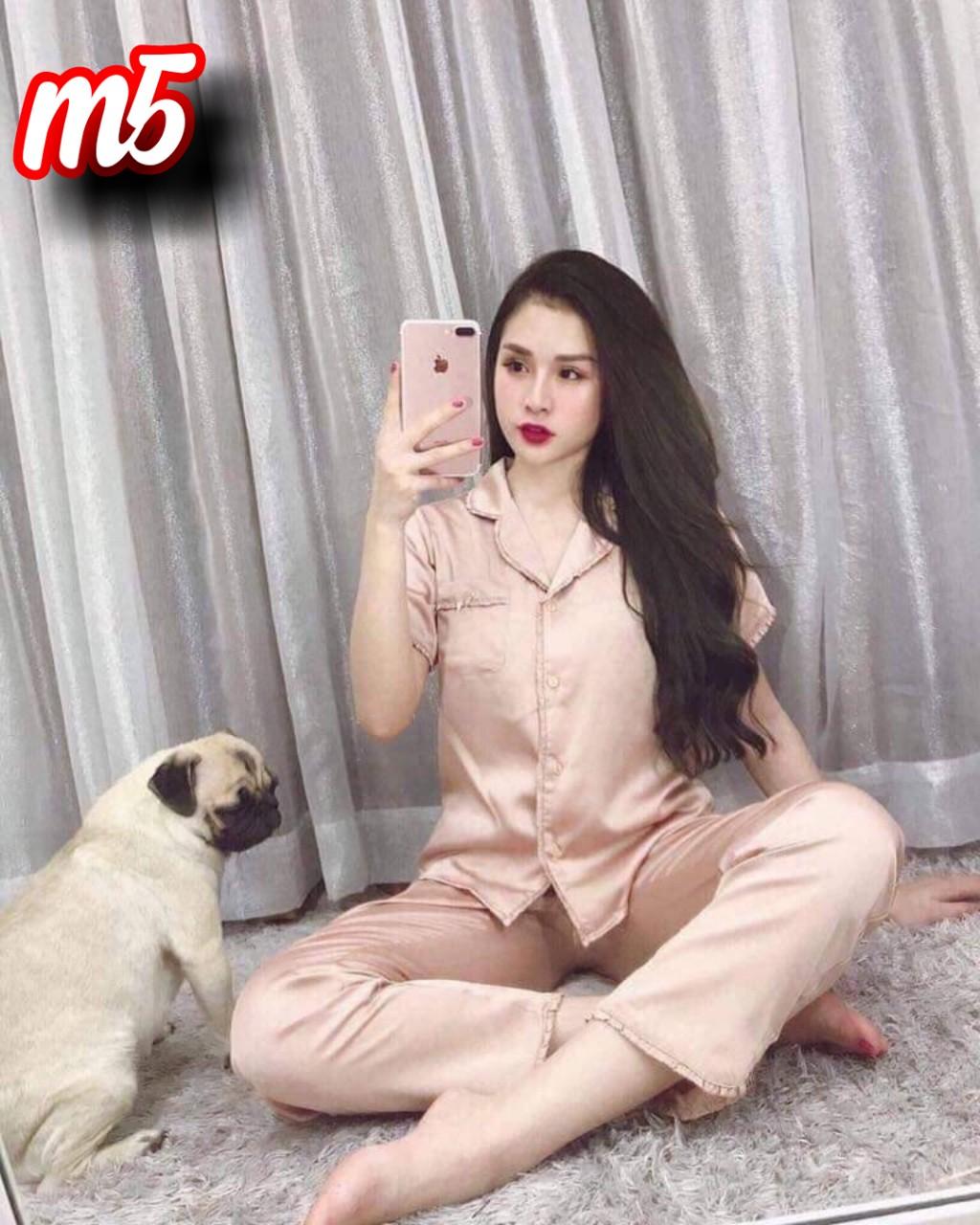 [HCM]Bộ Pijama Lụa Phối Bèo Đơn Giản Tinh Tế