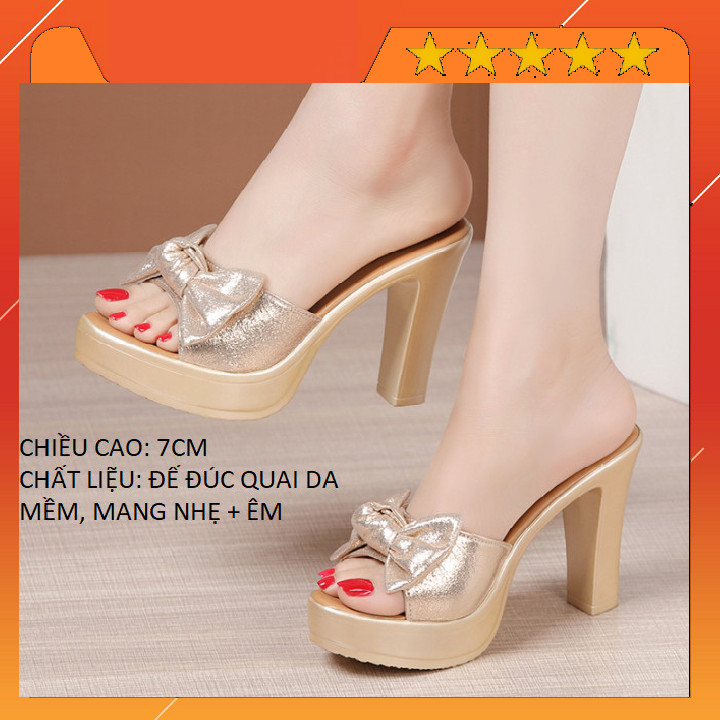 Dép cao gót nơ nhũ 7F GPSHOP