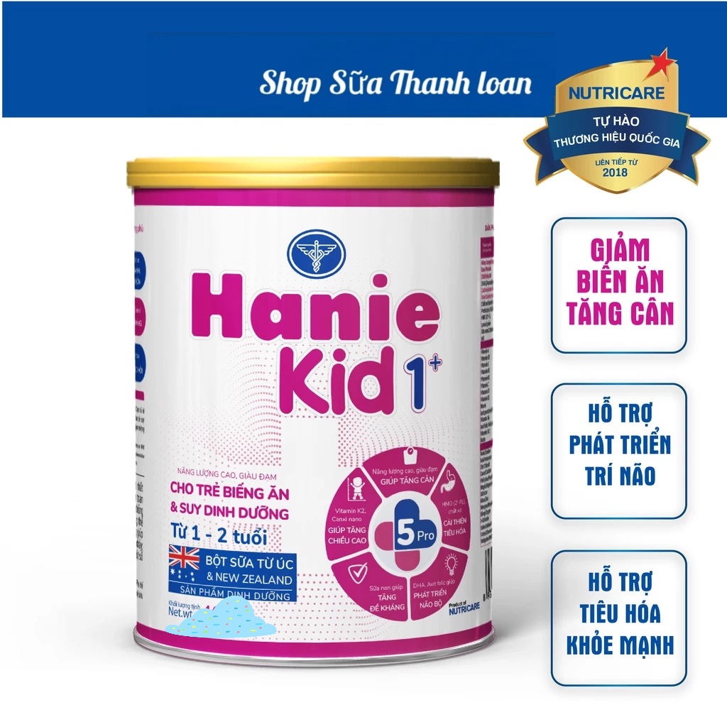 Sữa bột nutricare hanie kid 1+ cho trẻ biếng ăn suy dinh dưỡng 900g.