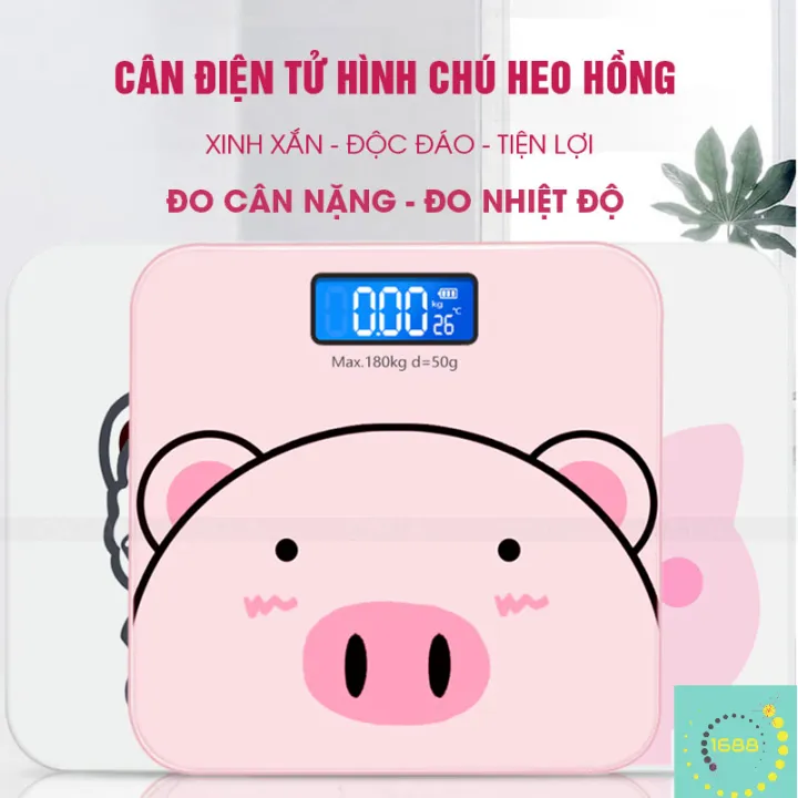 Cân sức khỏe hình heo 180kg mặt kính cường lực