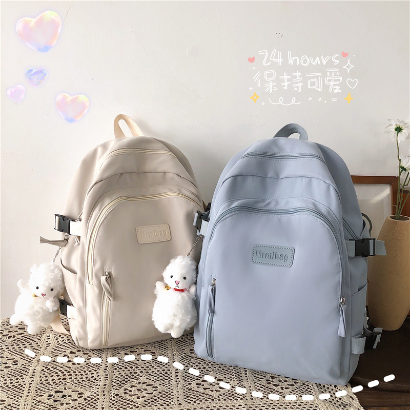 Balo Nữ Ulzzang Đi Học Basic Trơn Unisex Vải Dù Mịn Giá Rẻ BL05