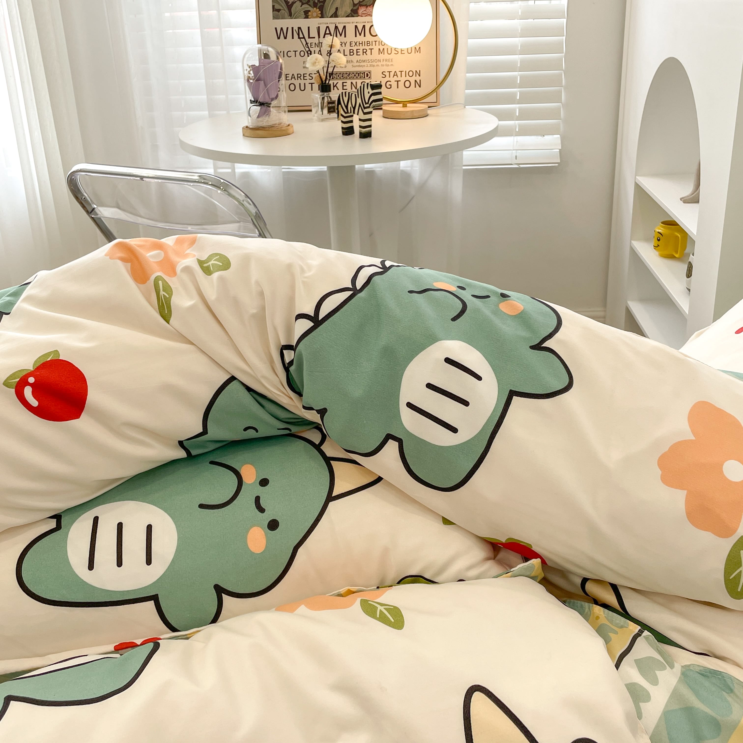 Bộ 4 Món Vỏ Chăn Ga Gối Coton poly Khủng long cà chua cao cấp ( không kèm ruột )