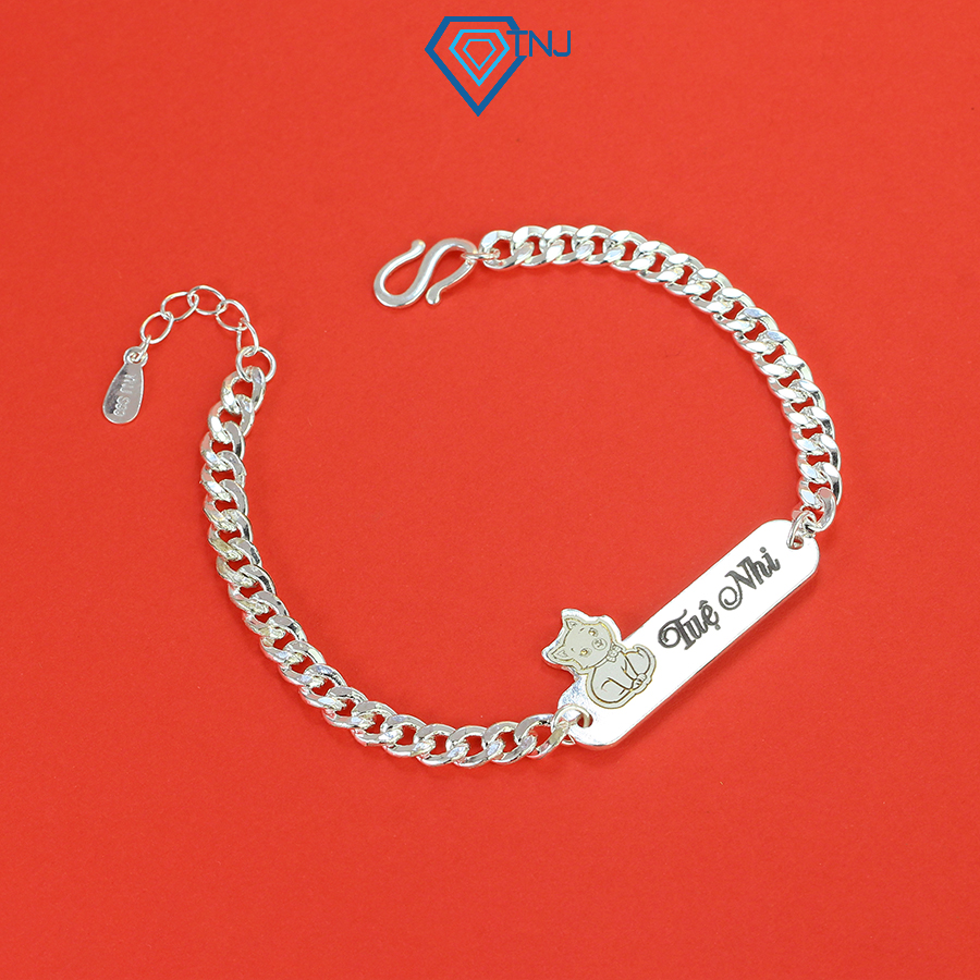 Quà tặng thôi nôi, đầy tháng cho bé - Lắc bạc hình con mèo khắc tên theo yêu cầu LTT0110 - Trang Sức TNJ