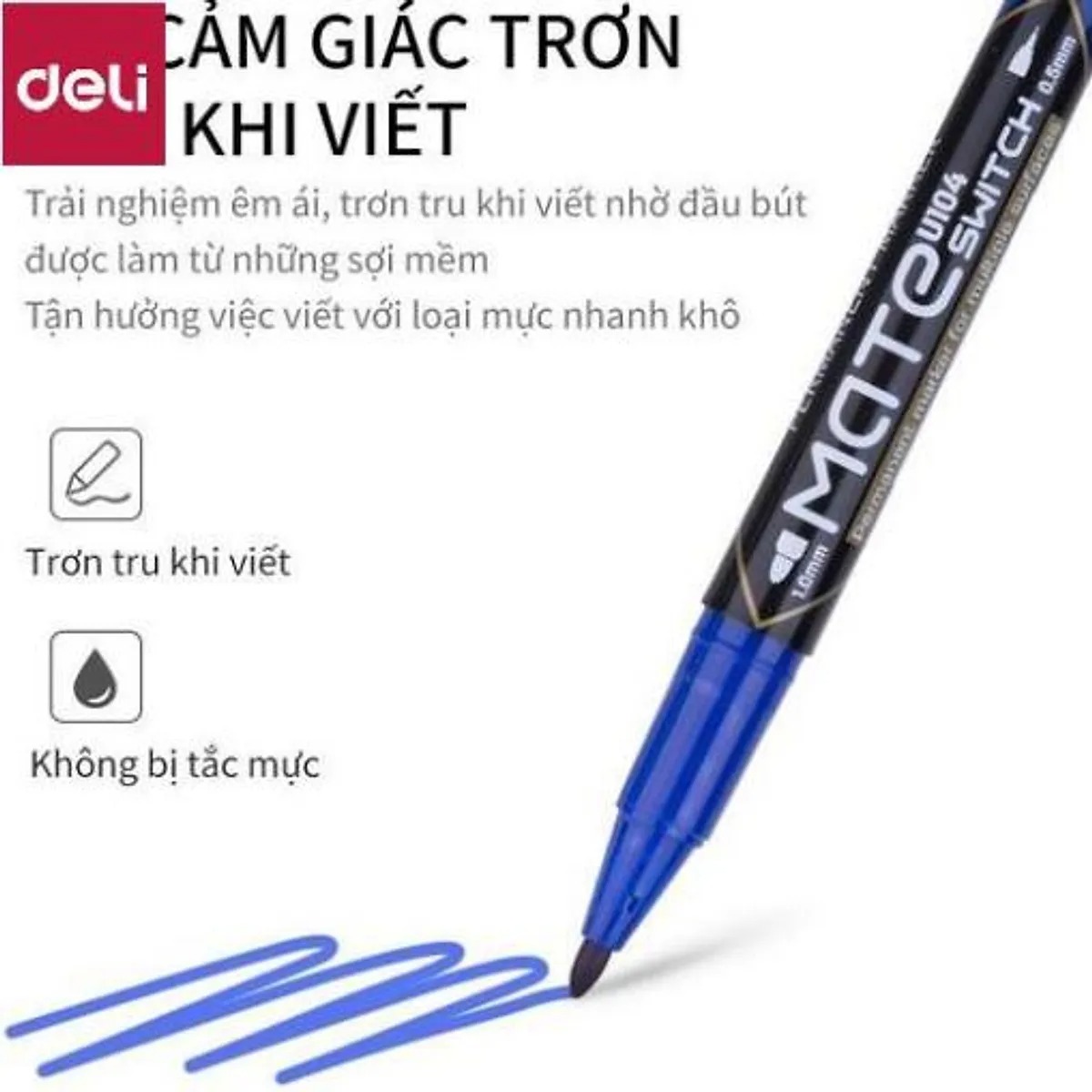 2 CÂY Bút lông dầu ngòi nhỏ Deli U104-Viết êm,trơn-Không xóa được