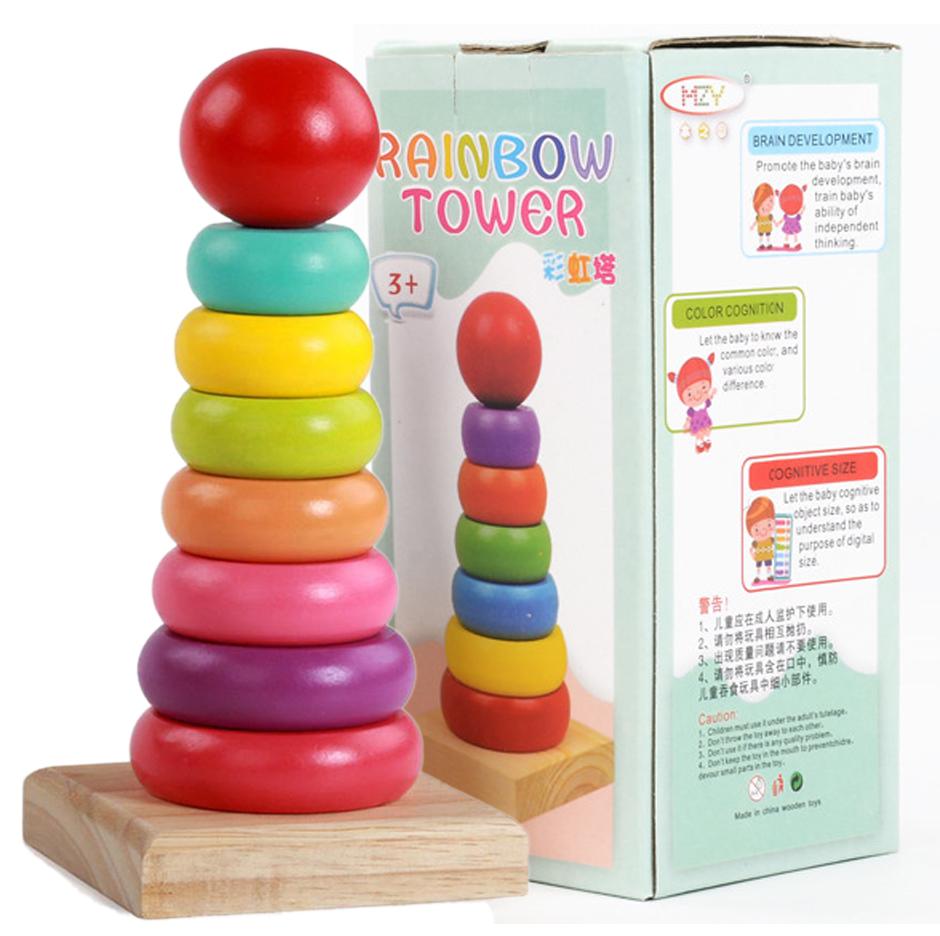 Đồ Chơi Tháp Cầu Vồng Gỗ 7 Vòng Size Lớn Cho Bé