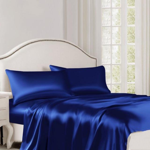 Bộ 4 món ga gối phi lụa lan pham bedding hàng loại 1 mát mịn - xanh biển