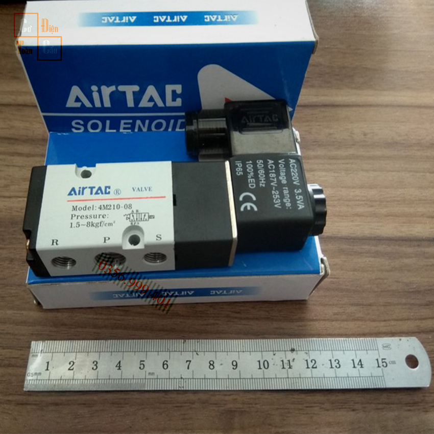 Van điện từ 5/2,Solenoid Valve, Model: 4V210-08 ( ren 13mm ), G1/4