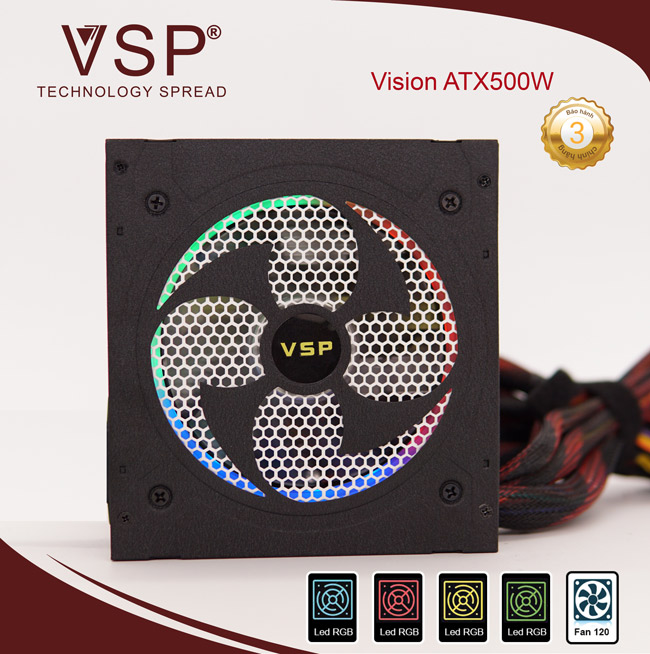 Nguồn vsp atx 500w công suất thực led rgb