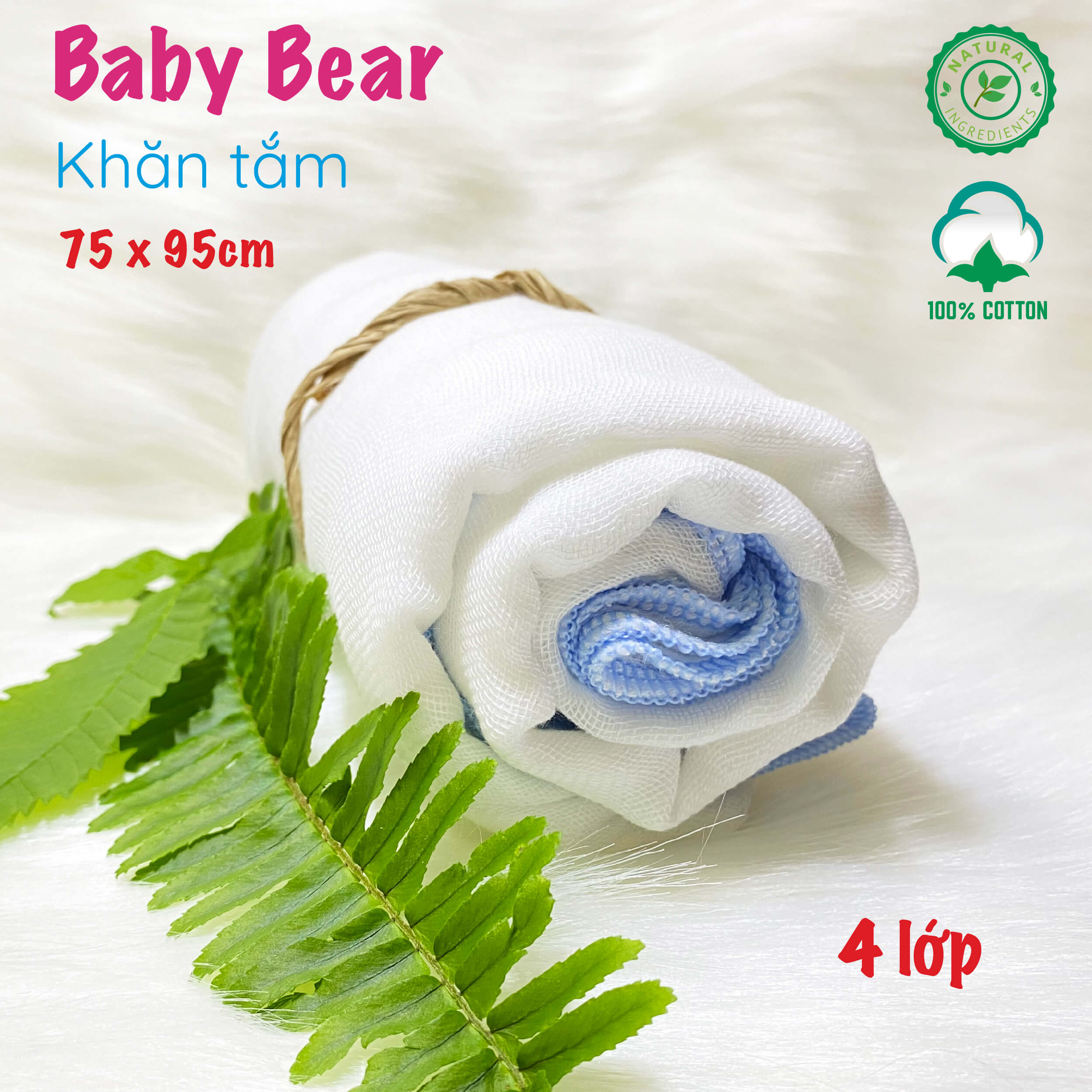 Khăn tắm Baby Bear 4 Lớp 75x 95