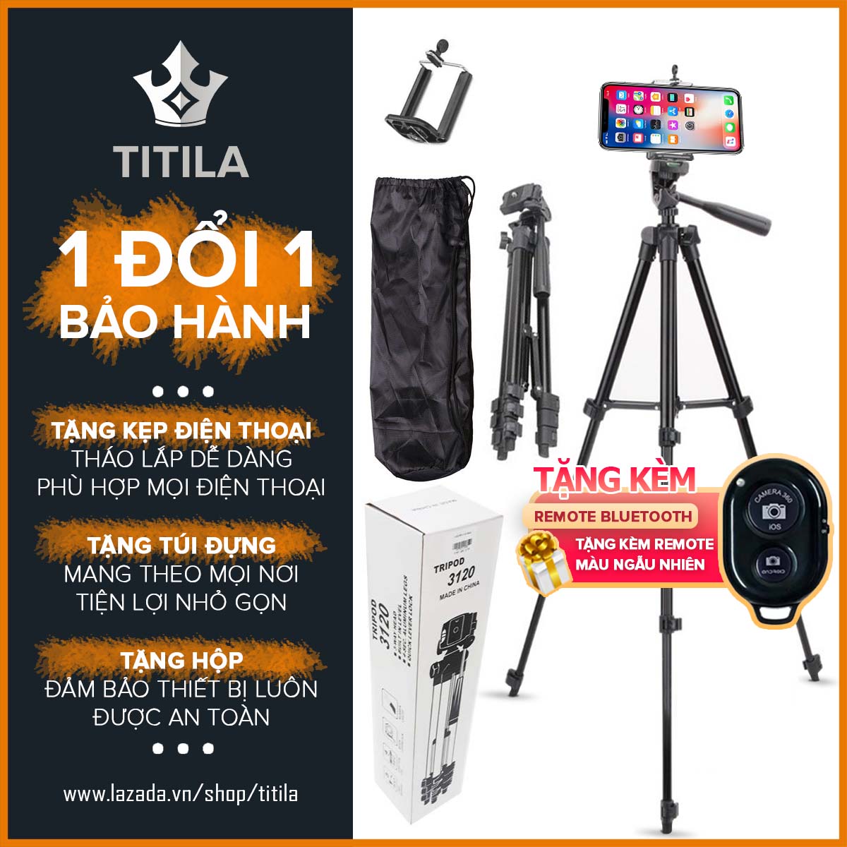 Tripod điện thoại - giá đỡ - gậy chụp ảnh 3 chân - cây chụp hình tự sướng - selfie kết hợp remote bluetooth