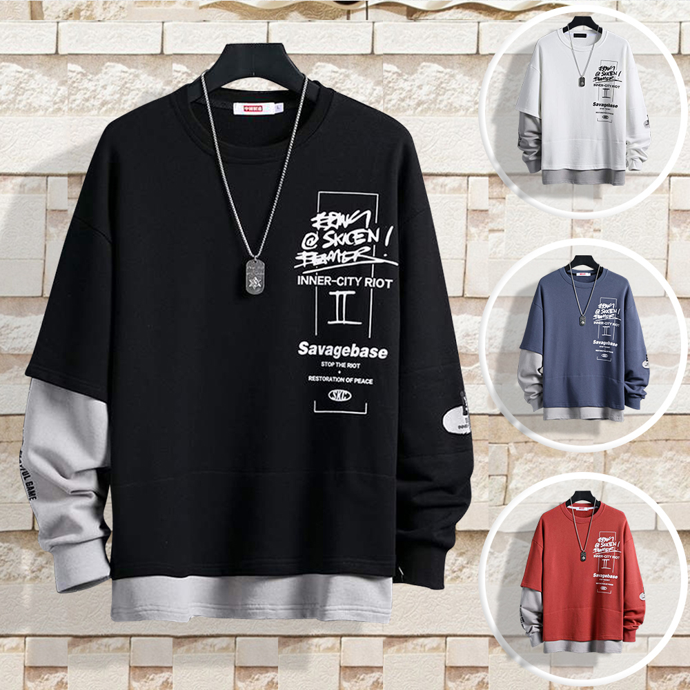 Áo Sweater Cổ Tròn Nam Nữ Thu Đông Phối Chữ Đơn Giản Kết Hợp Tay Áo Độc Đáo Phá Cách Phong Cách Hàn Quốc Hot Trend Thời Trang FASHION4MENHN AO TOP NAM 90000155