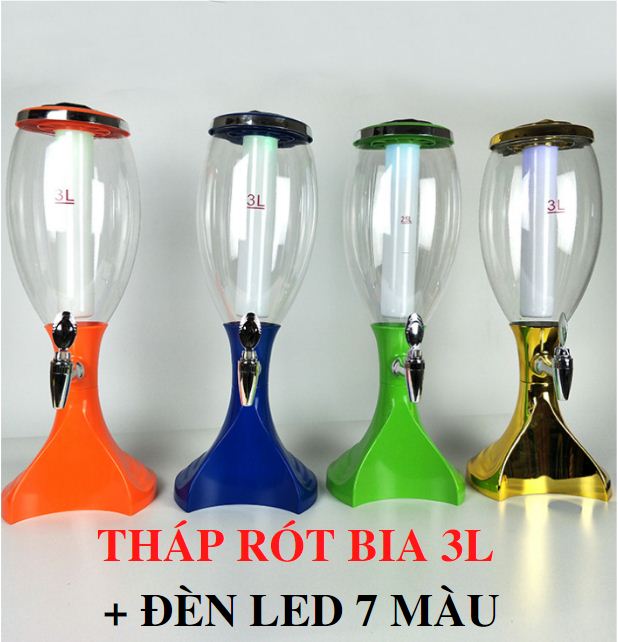 THÁP RÓT BIA 3L + ĐÈN LED 7 MÀU