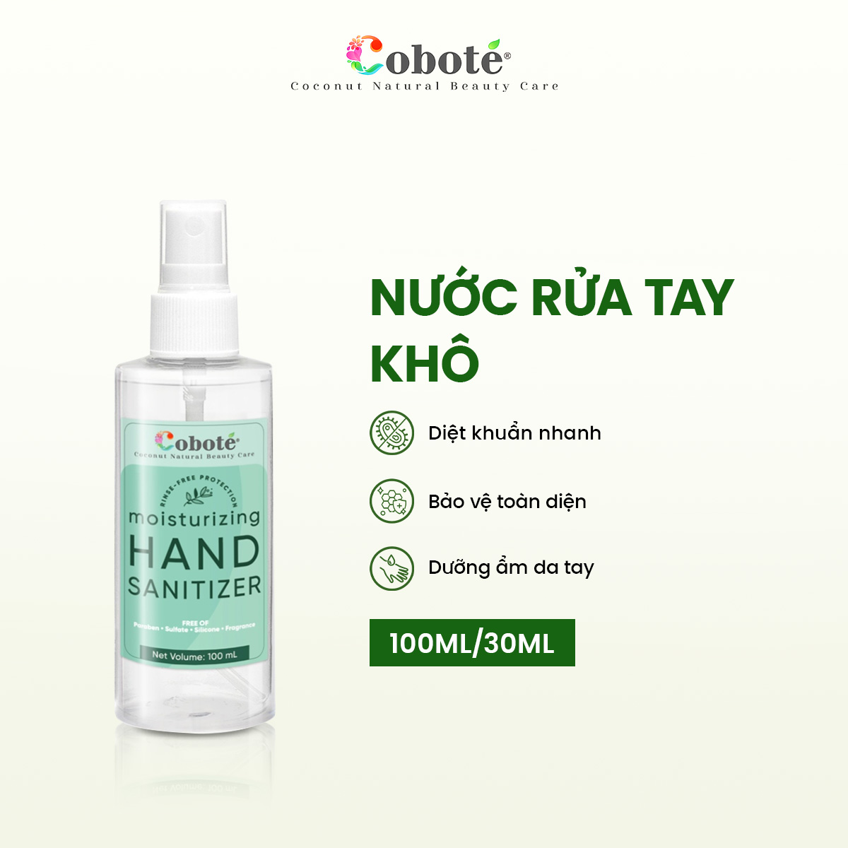Nước rửa tay khô diệt khuẩn Cobote 30ml/100ml