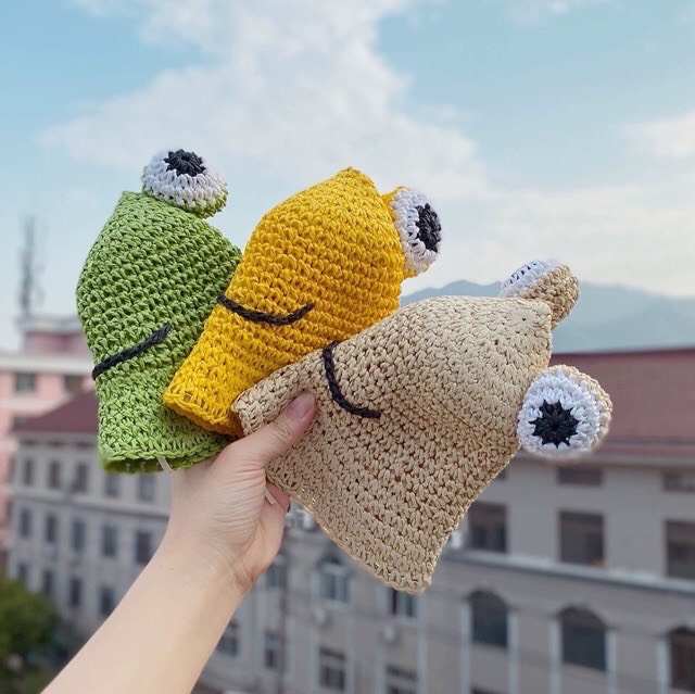 Mũ cói hình ếch cho bé đi chơi-đi học-đi du lịch siêu yêu(3-6 tuổi)