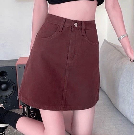 Chân Váy Jeans Chữ A Cạp Cao