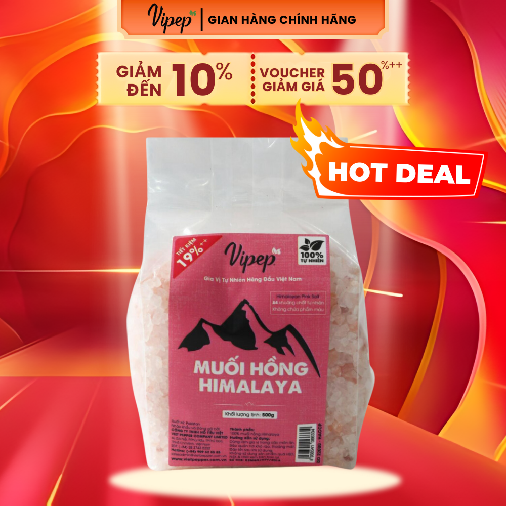 Muối hồng himalaya nguyên hạt vipep túi 500g - gia vị vipep