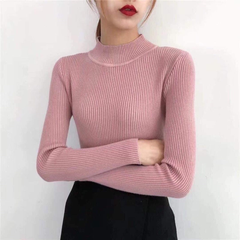 Áo Len nữ Trơn cổ 3 phân giữ nhiệt