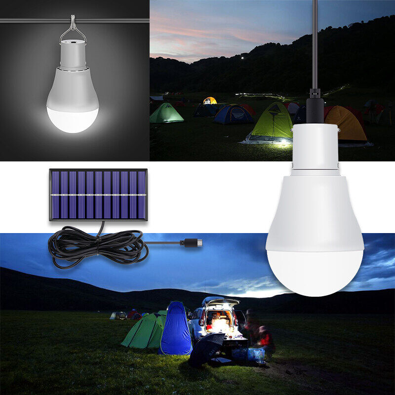 Vimite Led Solar Panel Light Bulb Outdoor Waterproof Garden Light Portable USB Rechargeable Hanging Bulb Lamp Indoor House for Camping Yard Emergency Lighting