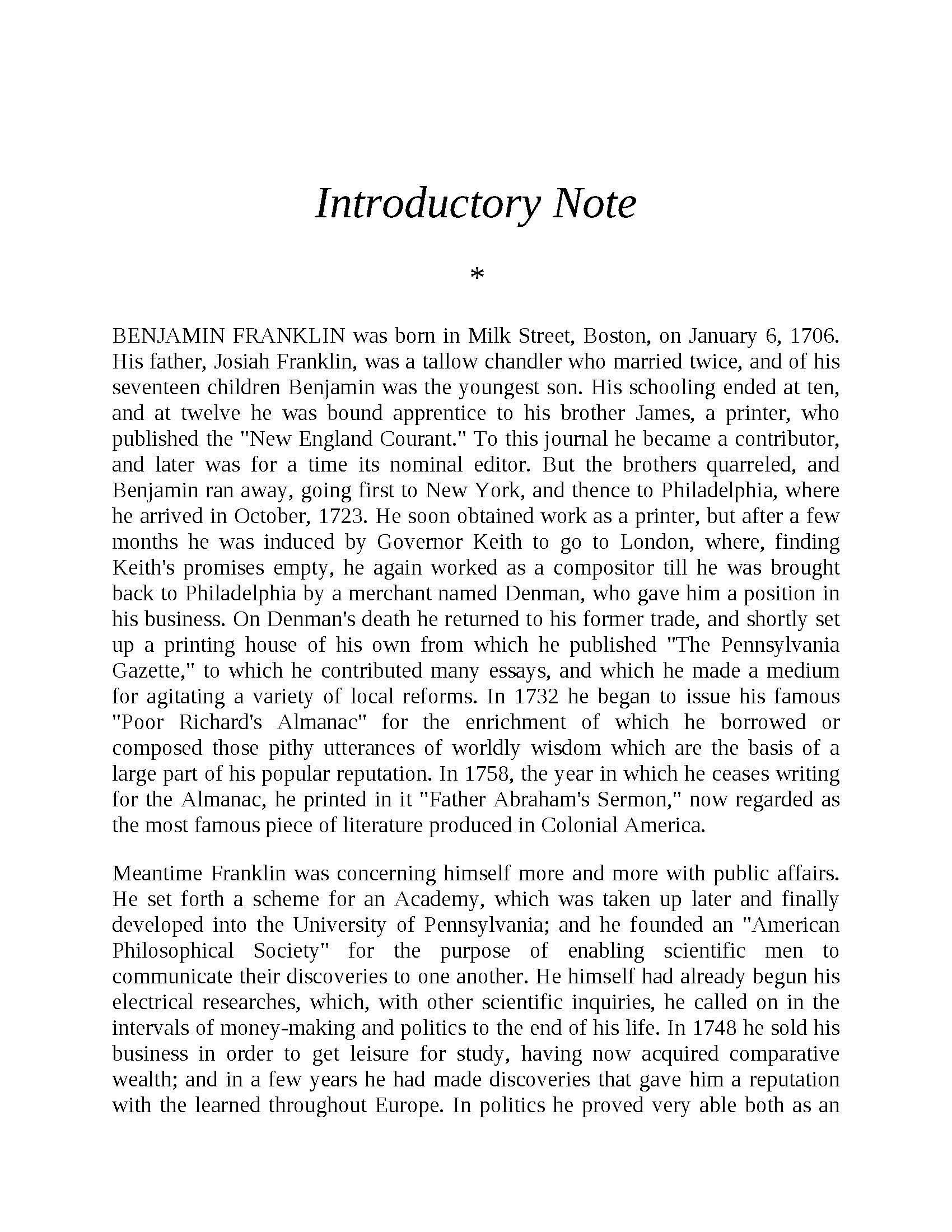The Autobiography of Benjamin Franklin