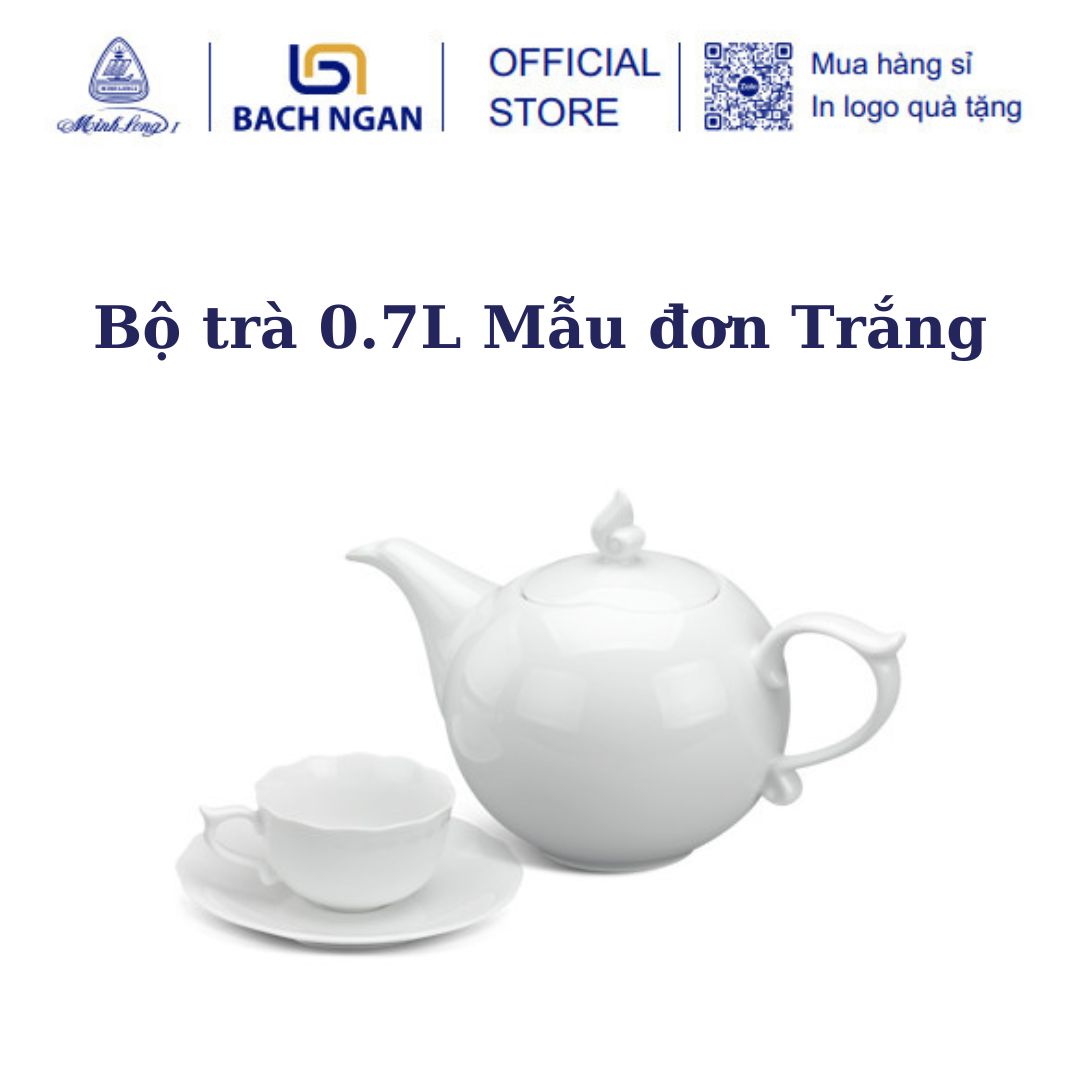 Bộ ấm trà 0.7 l mẫu đơn trắng - gốm sứ cao cấp minh long i