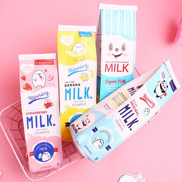 Hộp bút da pu hoạ tiết hộp sữa milk siêu dễ thương h181